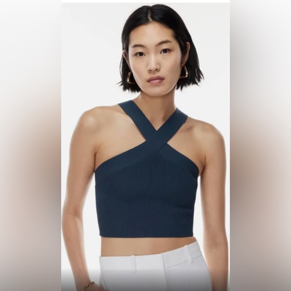 Babaton‎ Sculpt Knit Criss Cross Cropped Tank in Herbage Green, Size 2XL